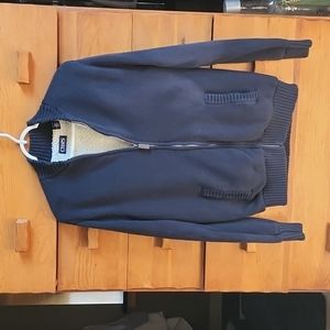 GUC Chaps: Men's Sherpa Lined Sweater Jacket, full-zip, Navy/White, Small